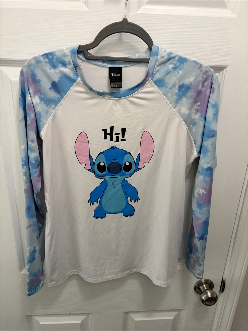 Disney White Swim Tee with Blue Stitch Graphic and Pastel Tie-Dye Swim 2 piece